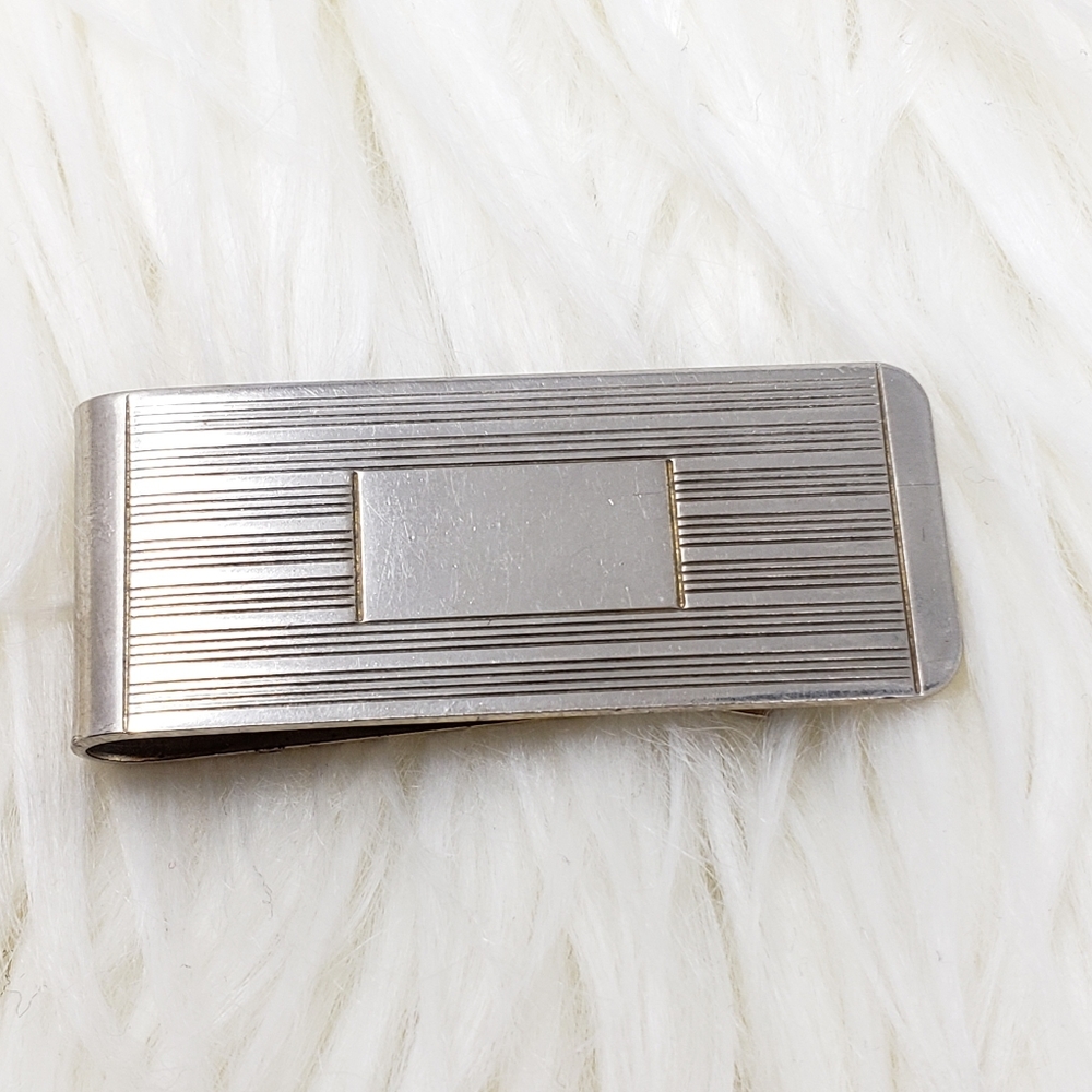 Men's Striped Silver Plated Money Clip